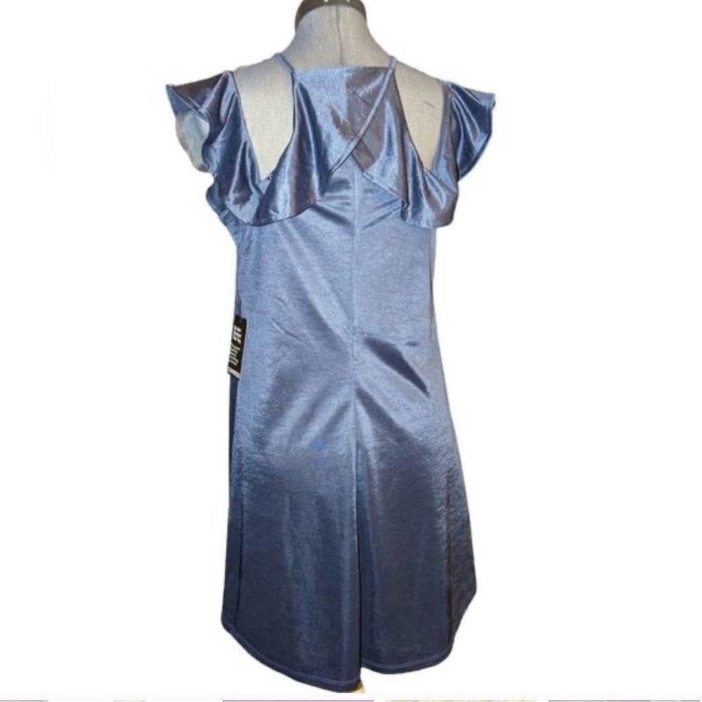 Express Navy Blue Ruffle Cold-Shoulder Mini Dress - Picture 8 of 8